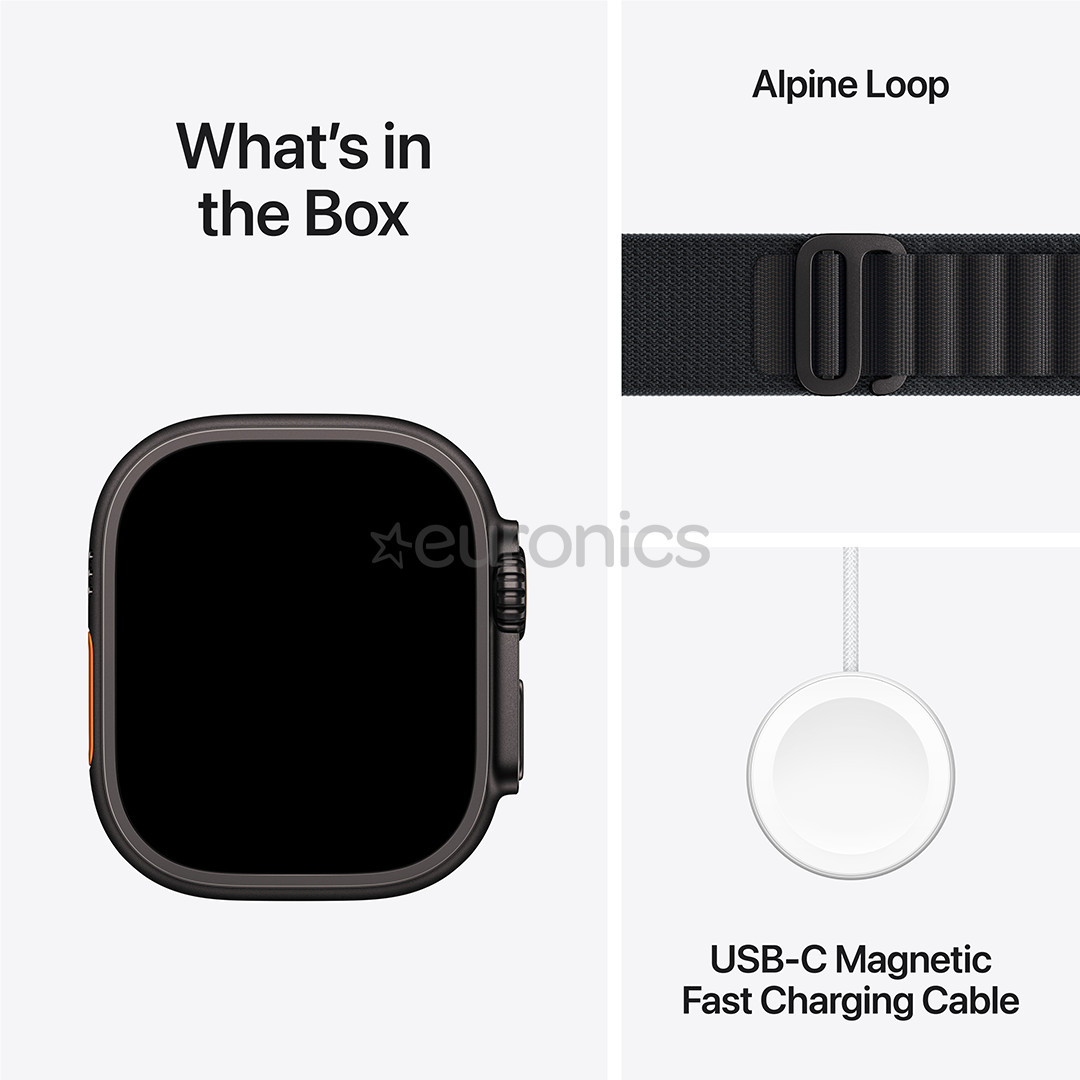 Apple Watch Ultra 3, 49 мм, Alpine Loop, Large, черный титан / черный - Смарт-часы