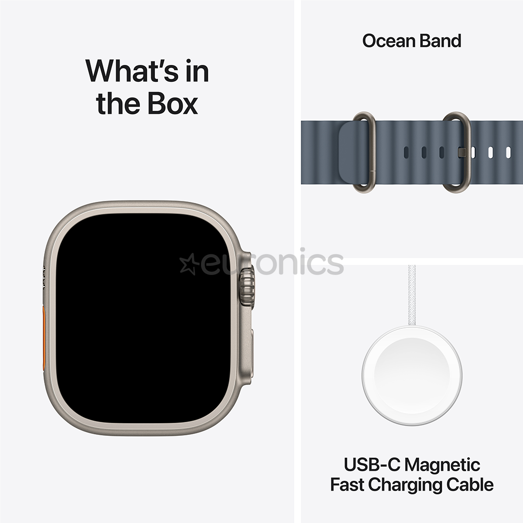 Apple Watch Ultra 3, 49 mm, Ocean Band, titaan / sinine - Nutikell