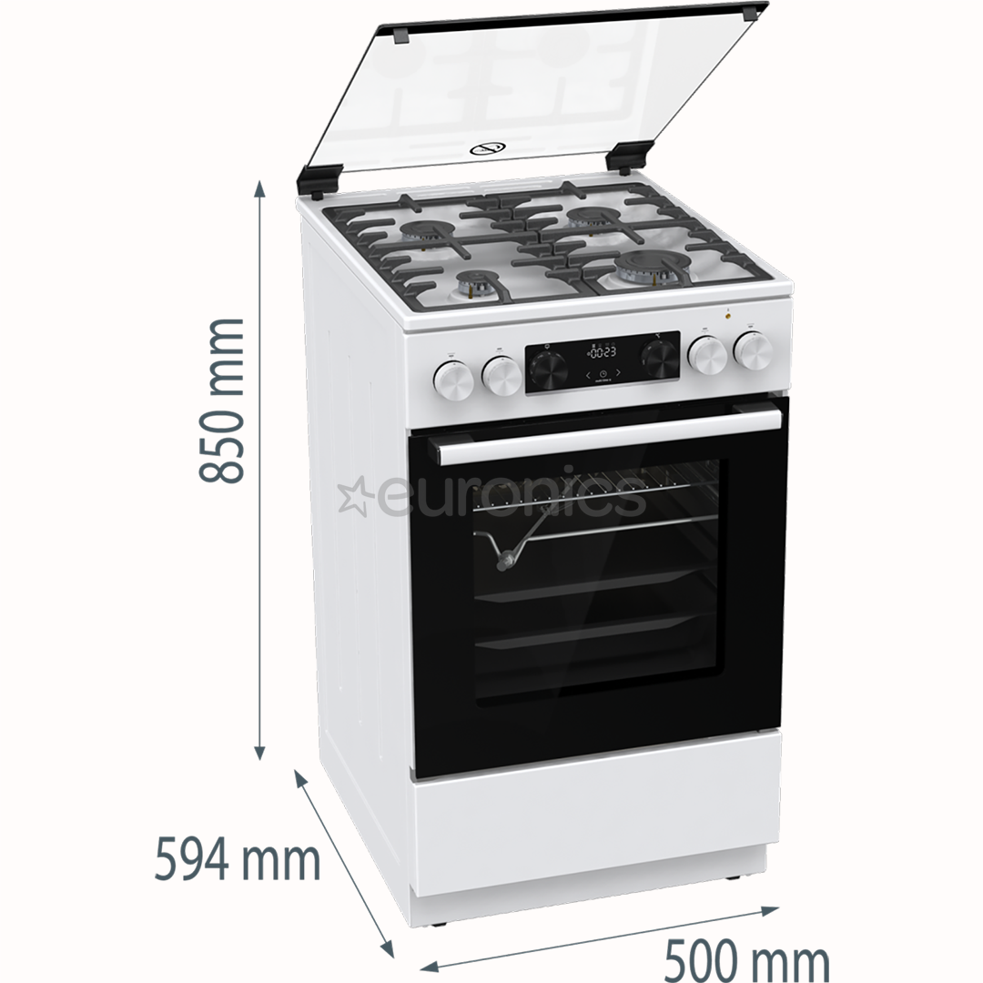 Gorenje, 70 L, laius 50 cm, valge - Gaasipliit elektriahjuga