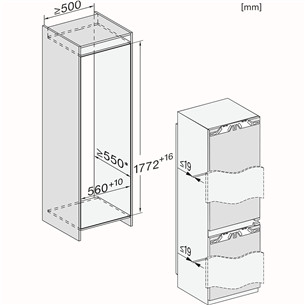 Miele, NoFrost, 253 L, height 177 cm - Built-in refrigerator