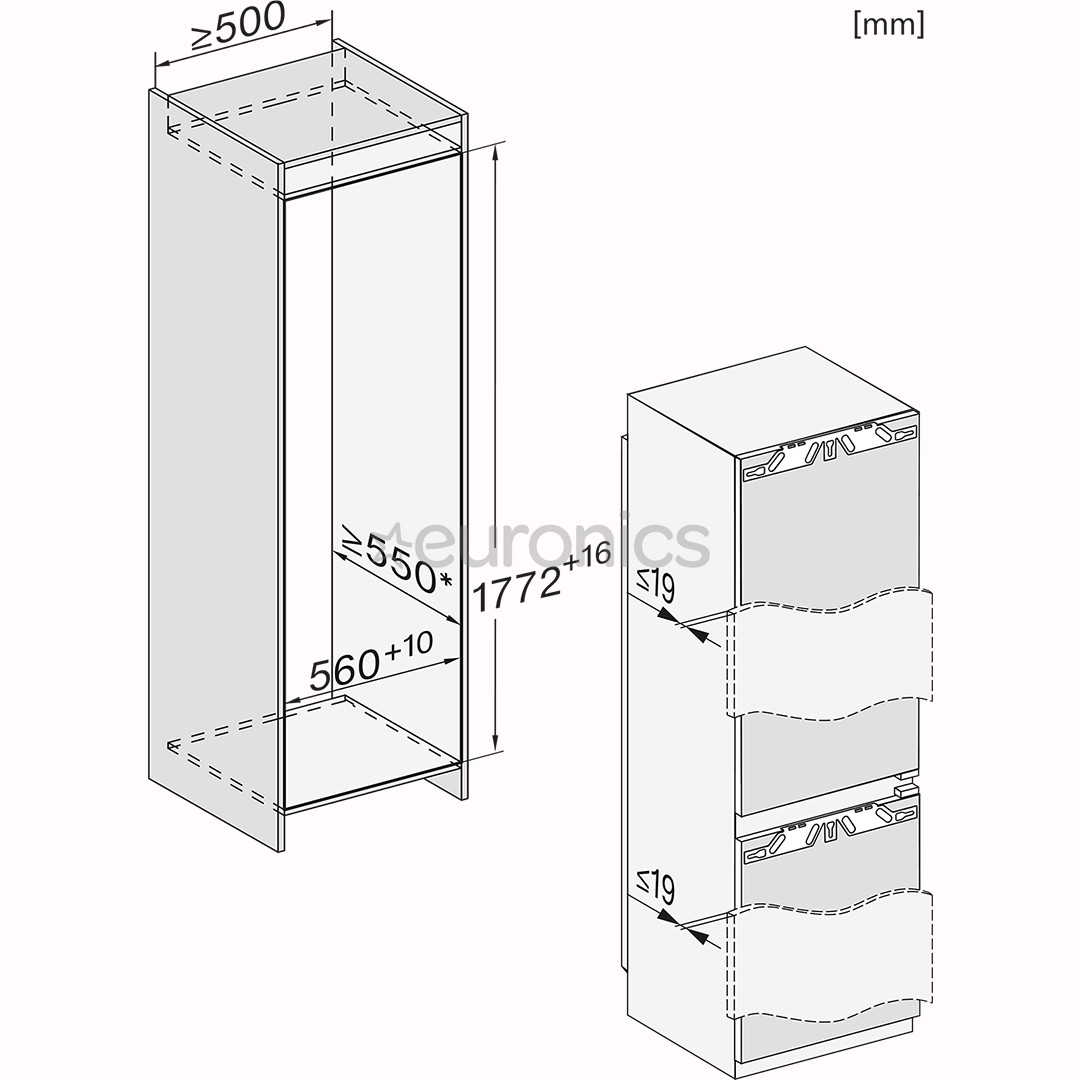 Miele, NoFrost, 253 L, height 177 cm - Built-in refrigerator