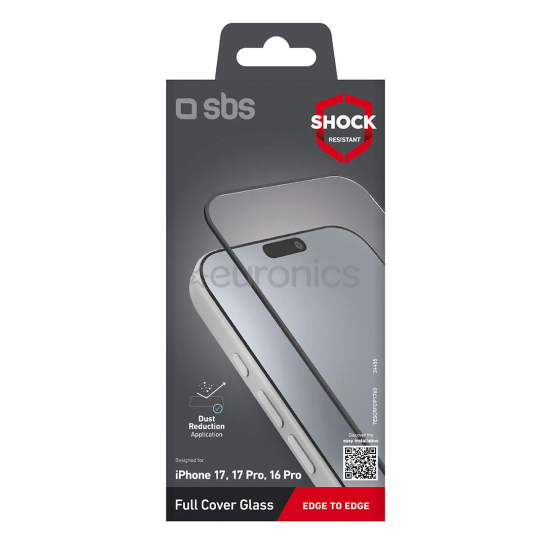 SBS Full Cover Glass Screen Protector, iPhone 17/17 Pro/16 Pro, black - Screen protector
