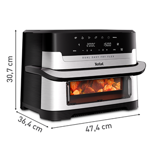 Tefal Dual Easy Fry Flex, 2700 W, 9 L, roostevaba teras/must - Kuumaõhufritüür