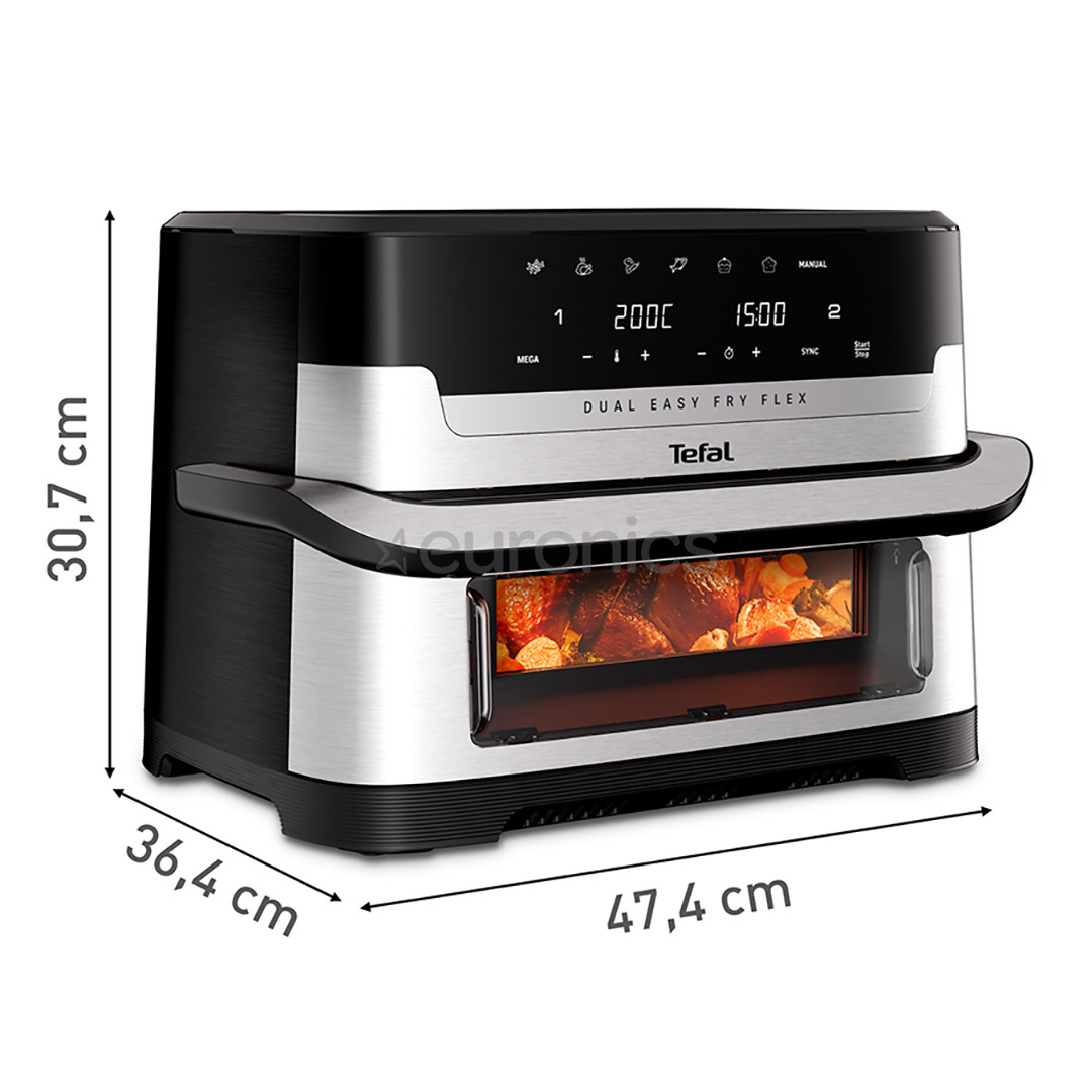 Tefal Dual Easy Fry Flex, 2700 Вт, 9 л, нерж. сталь/черный - Аэрогриль