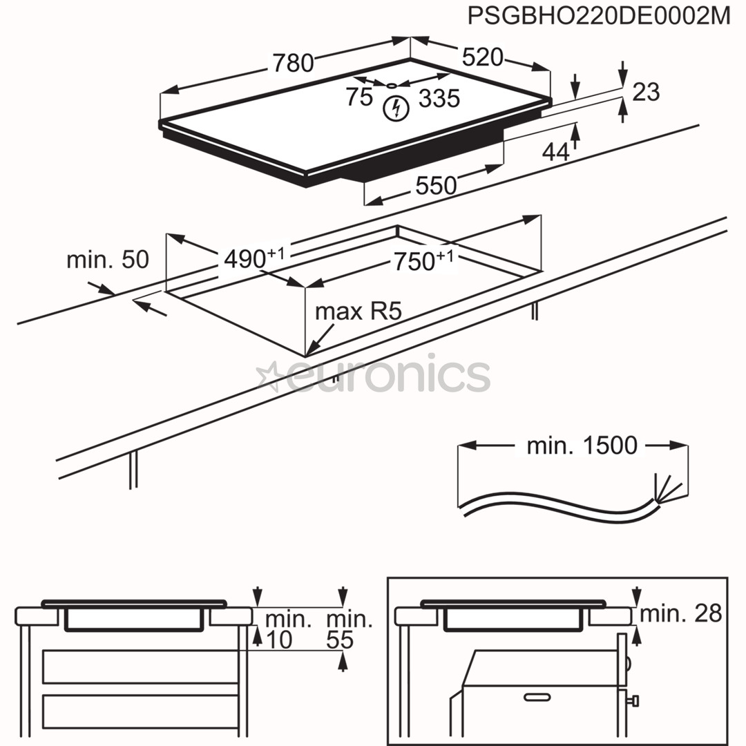 Electrolux 600 SaphirMatt SE® Bridge Hob2Hood, laius 80 cm, must - Integreeritav induktsioonpliidiplaat