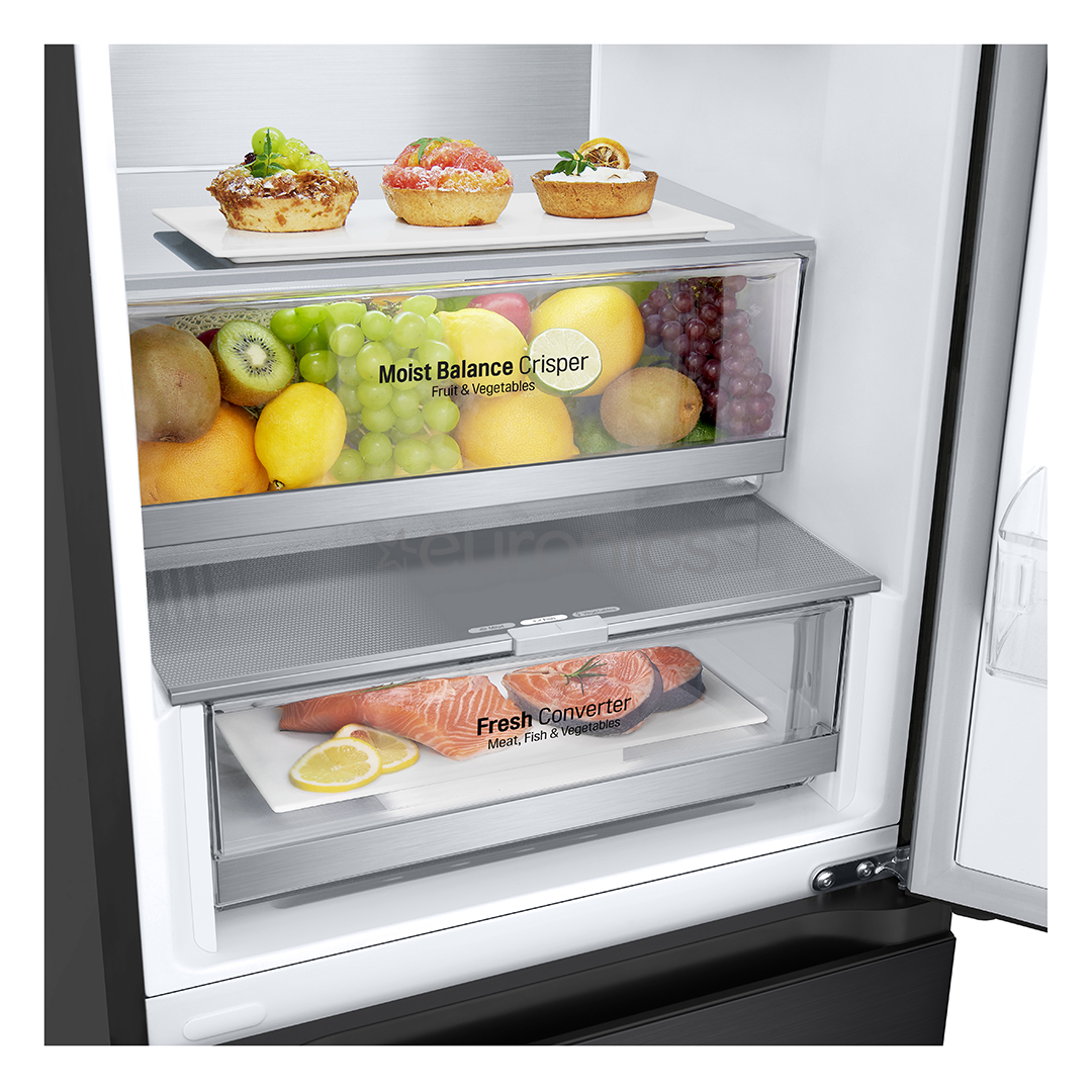 LG, NoFrost, 387 л, высота 203 см, черный - Холодильник