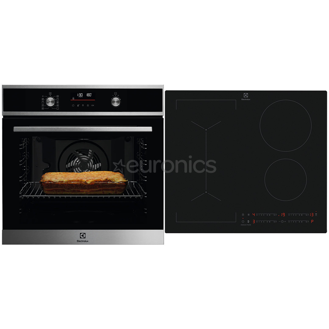 Electrolux, 72 л, черный - Интегрируемый духовой шкаф + индукционная варочная панель