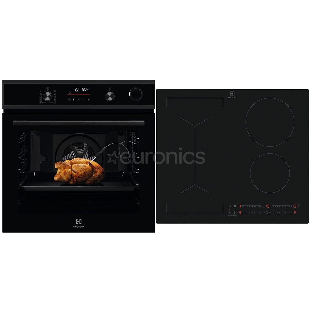 Electrolux, 72 л, черный - Интегрируемый духовой шкаф + индукционная варочная панель