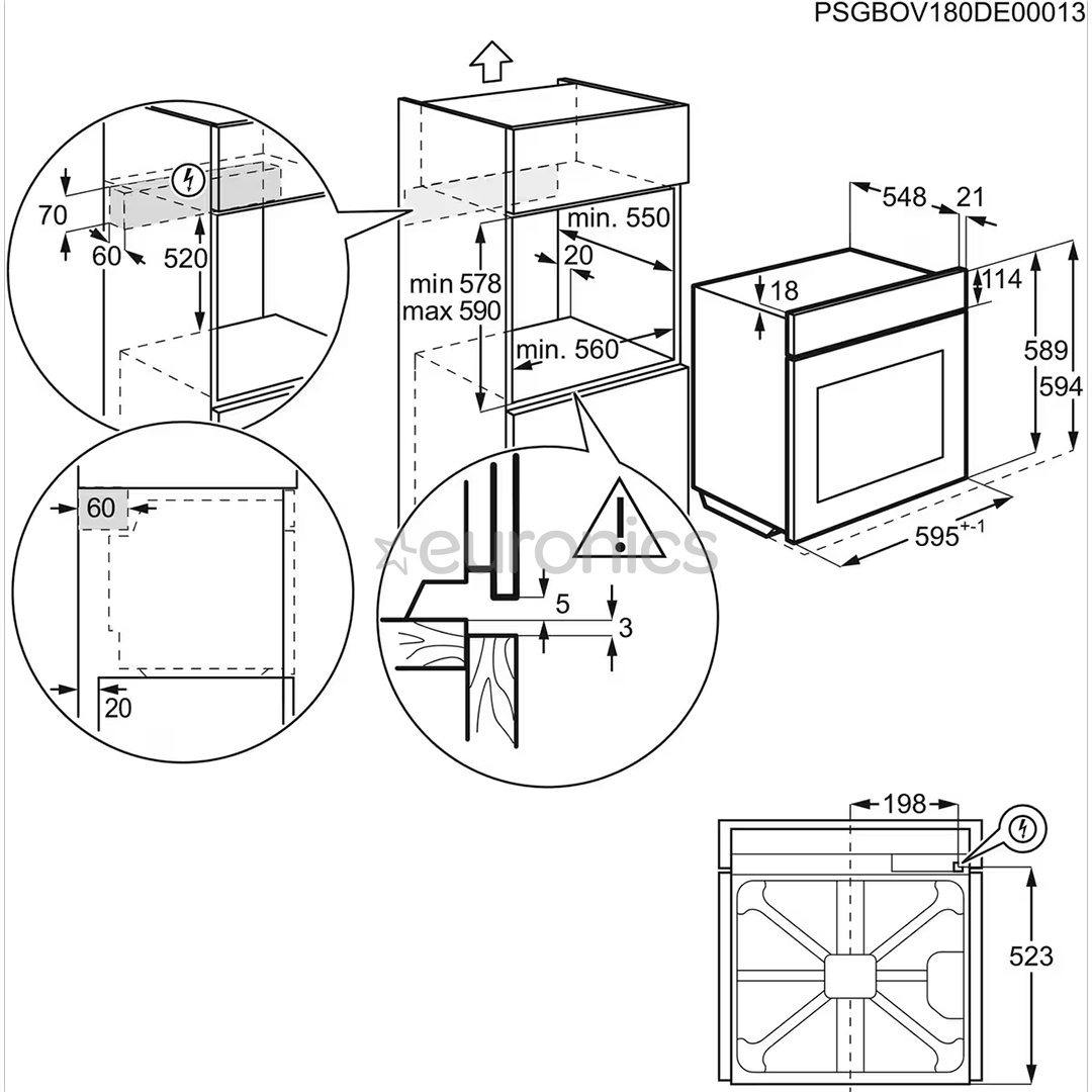 Electrolux, 72 L, must - Integreeritav ahi + induktsioonpliidiplaat
