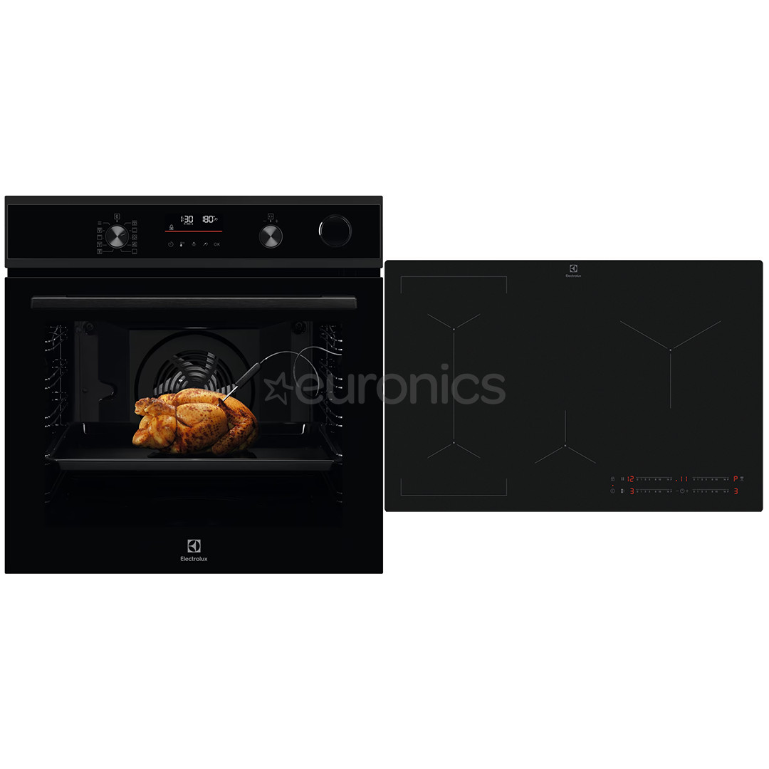 Electrolux, 72 L, black - Built-in oven + induction hob