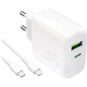 Puro Pro Lite Charger + кабель USB-C, 45 Вт, белый - Зарядное устройство PUTCUSBAC45WDYKCCWHI