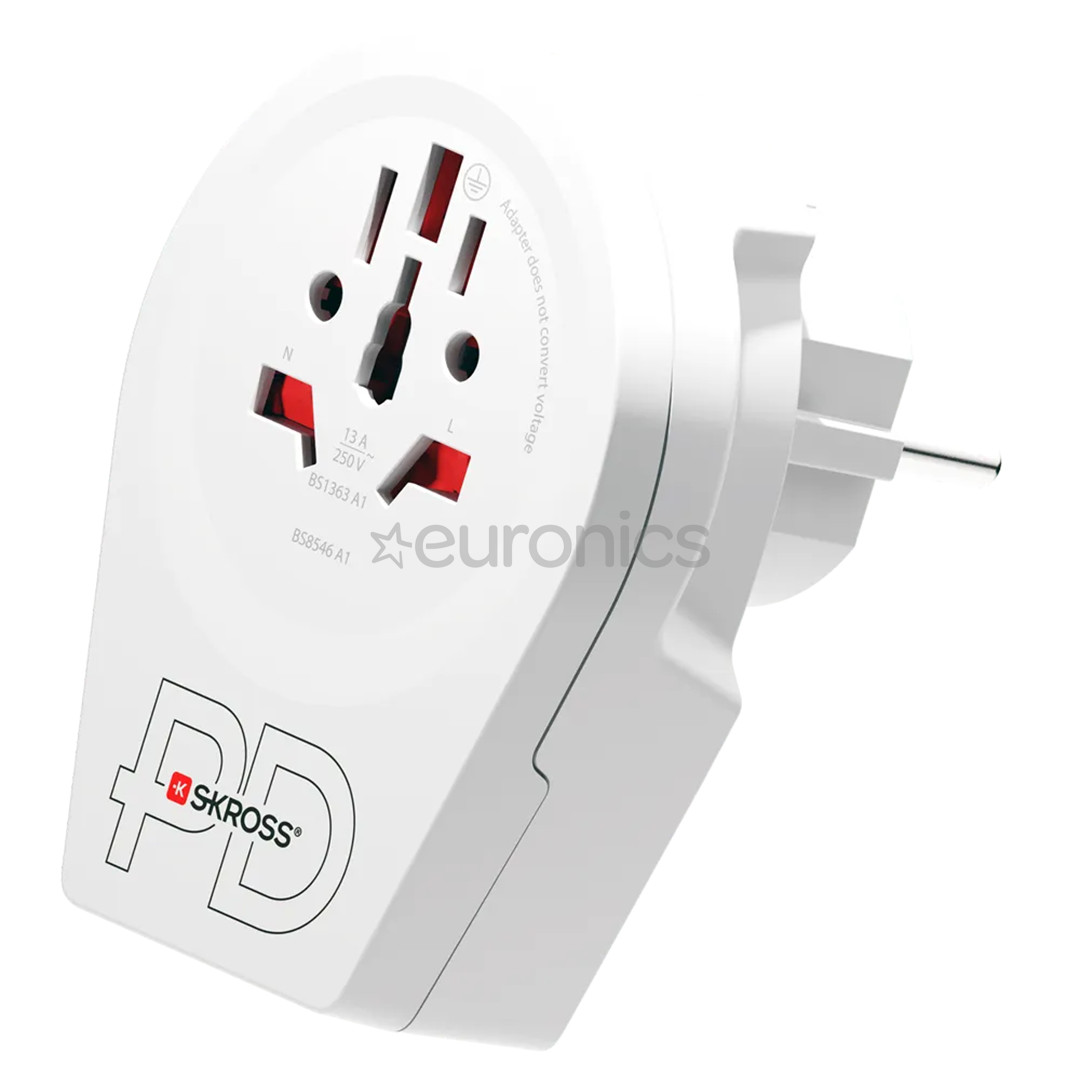 Skross World to Europe, USB-A, USB-C, white - Travel adapter