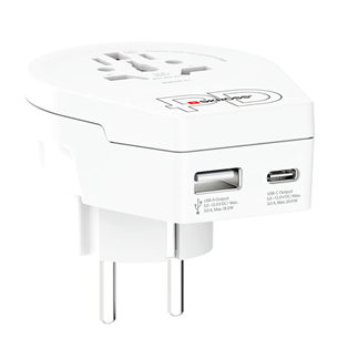 Skross World to Europe, USB-A, USB-C, valge - Reisiadapter