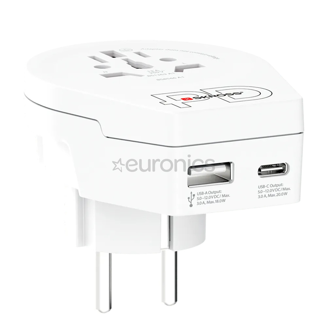 Skross World to Europe, USB-A, USB-C, white - Travel adapter