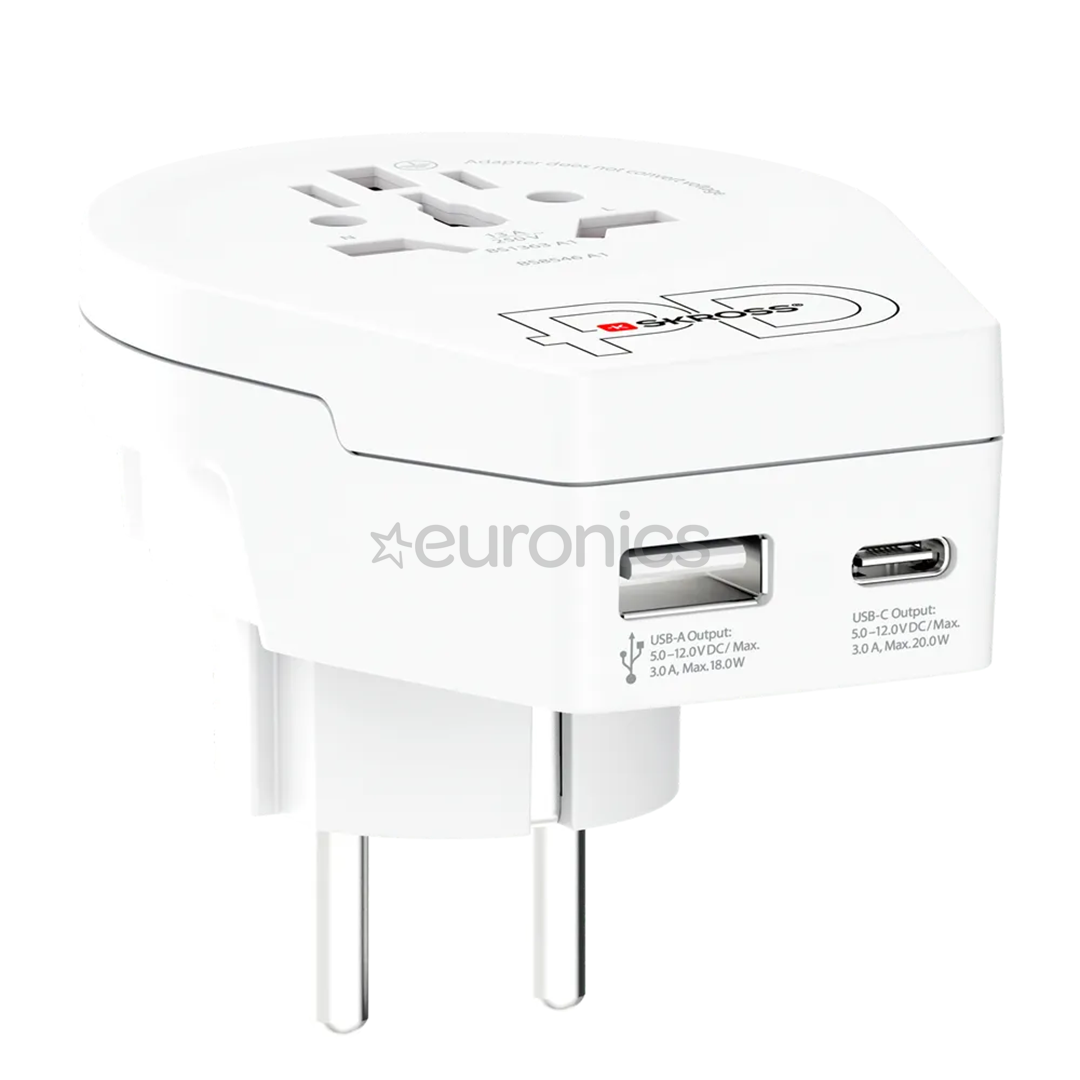 Skross World to Europe, USB-A, USB-C, valge - Reisiadapter