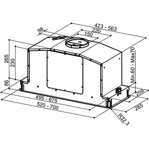 Faber IN-LIGHT X KL A70/2, 710 m³/h, laius 70 cm, roostevaba teras - Integreeritav õhupuhasti