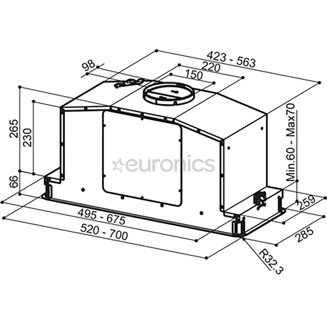 Faber IN-LIGHT X KL A70/2, 710 m³/h, laius 70 cm, roostevaba teras - Integreeritav õhupuhasti