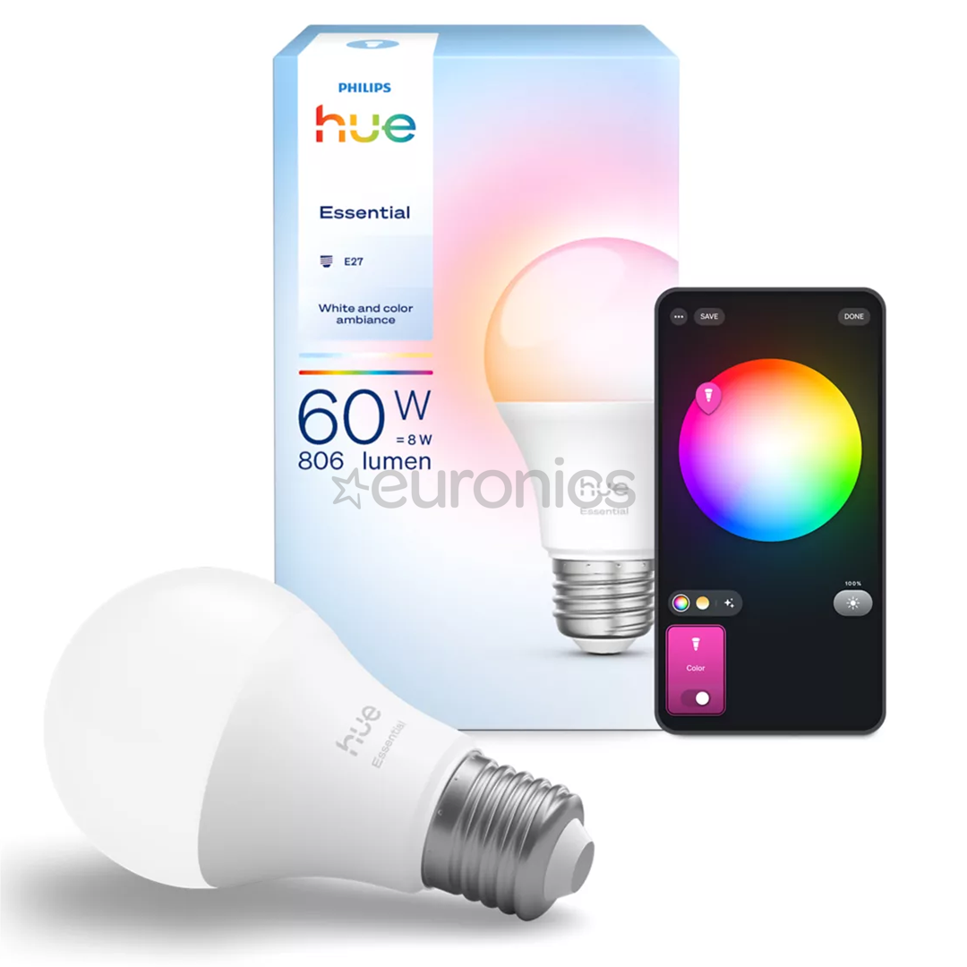 Philips Hue Essential A60, Full Color, E27, valge - Nutivalgusti