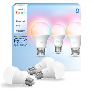 Philips Hue Essential A60, Full Color, E27, 3 tk, valge - Nutivalgusti