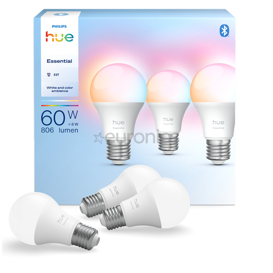 Philips Hue Essential A60, Full Color, E27, 3 tk, valge - Nutivalgusti