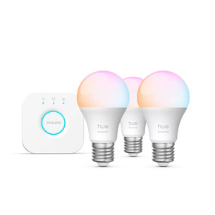 Philips Hue Essential Starter Kit, A60 + Hue Bridge, Full Color, E27, 3 tk, valge - Nutivalgusti 929004235411