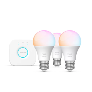 Philips Hue Essential Starter Kit, A60 + Hue Bridge, Full Color, E27, 3 tk, valge - Nutivalgusti 929004235411