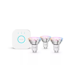Philips Hue Essential Starter Kit, Spotlight + Hue Bridge, Full Color, GU10, 3 tk, valge - Nutivalgusti komplekt 929004235707