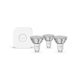 Philips Hue Essential Starter Kit, Spotlight + Hue Bridge, Full Color, GU10, 3 tk, valge - Nutivalgusti komplekt
