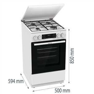 Gorenje, 62 L, width 50 cm, white - Gas cooker with electric oven