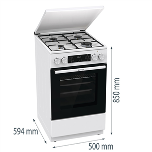 Gorenje, 62 л, ширина 50 см, белый - Газовая плита с электрической духовкой