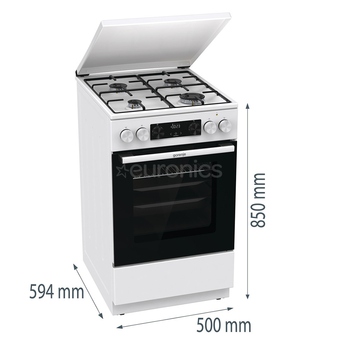 Gorenje, 62 L, width 50 cm, white - Gas cooker with electric oven