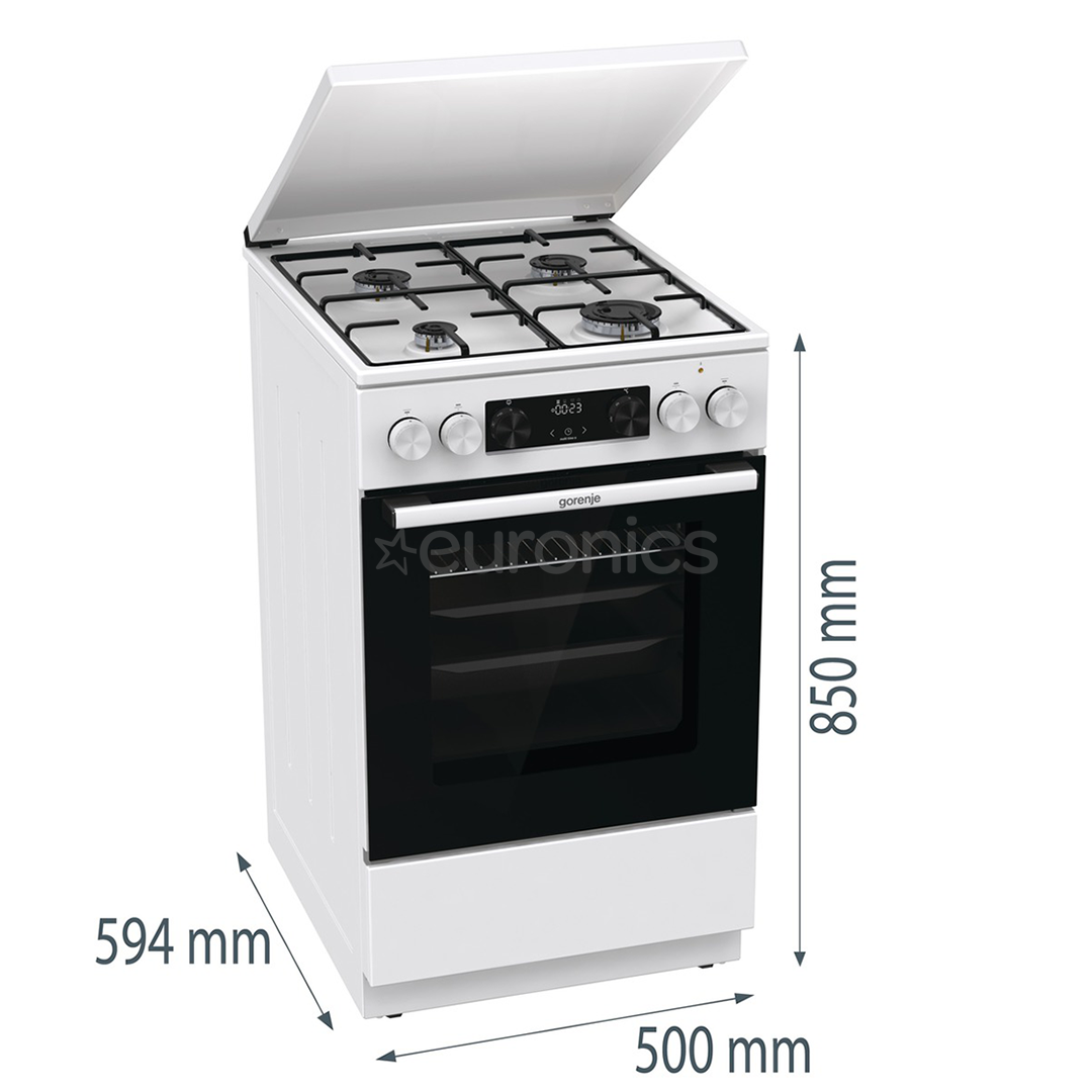Gorenje, 62 л, ширина 50 см, белый - Газовая плита с электрической духовкой