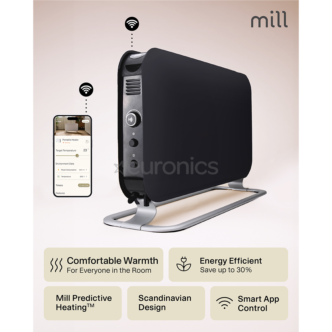 Mill, WiFi, 1200 Вт, черный - Конвектор