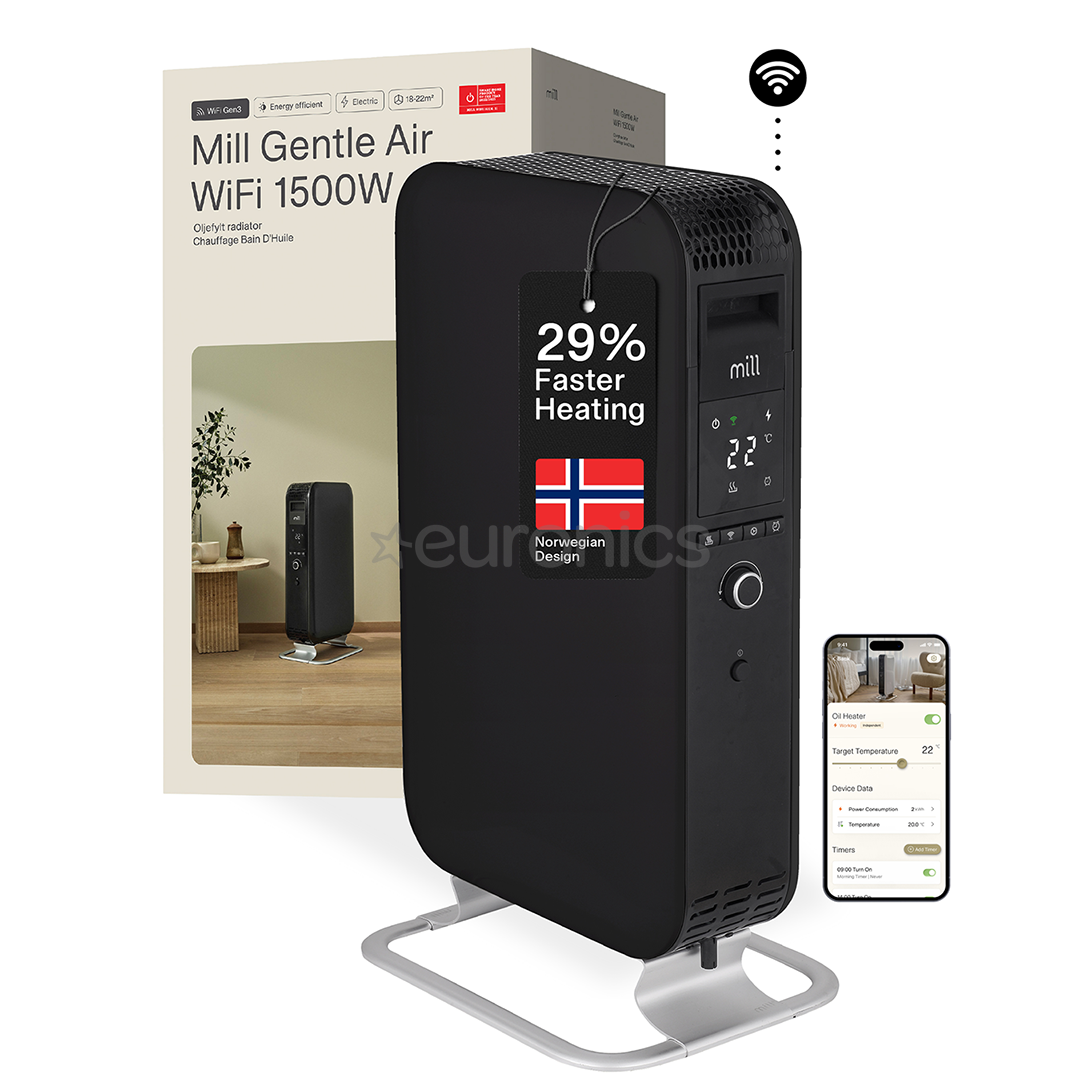 Mill Gentle Air WiFi, 1500 Вт, черный - Масляный радиатор