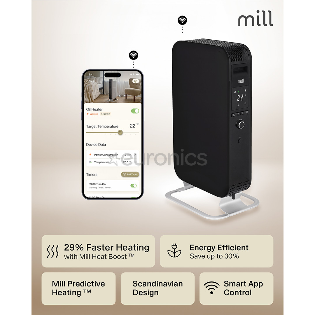 Mill Gentle Air WiFi, 1500 W, black - Oil heater