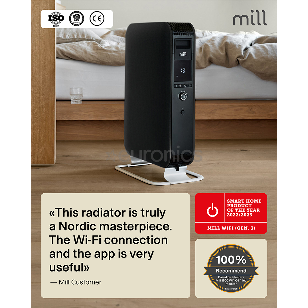 Mill Gentle Air WiFi, 1500 Вт, черный - Масляный радиатор
