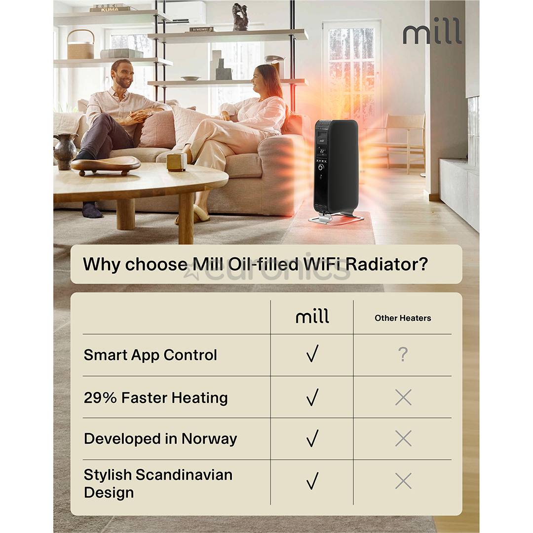 Mill Gentle Air WiFi, 1500 Вт, черный - Масляный радиатор
