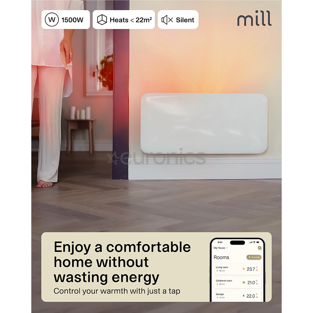 Mill Gen 4, Wi-Fi, 1500 W, white - Electric radiator with base