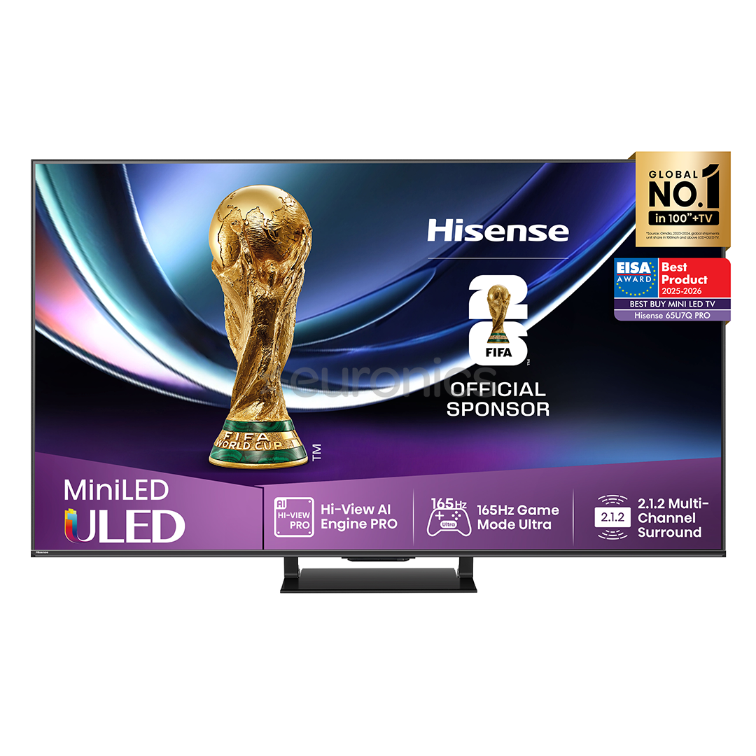 Hisense U7Q PRO, 65'', 4K UHD, ULED, Mini LED, черный - Телевизор