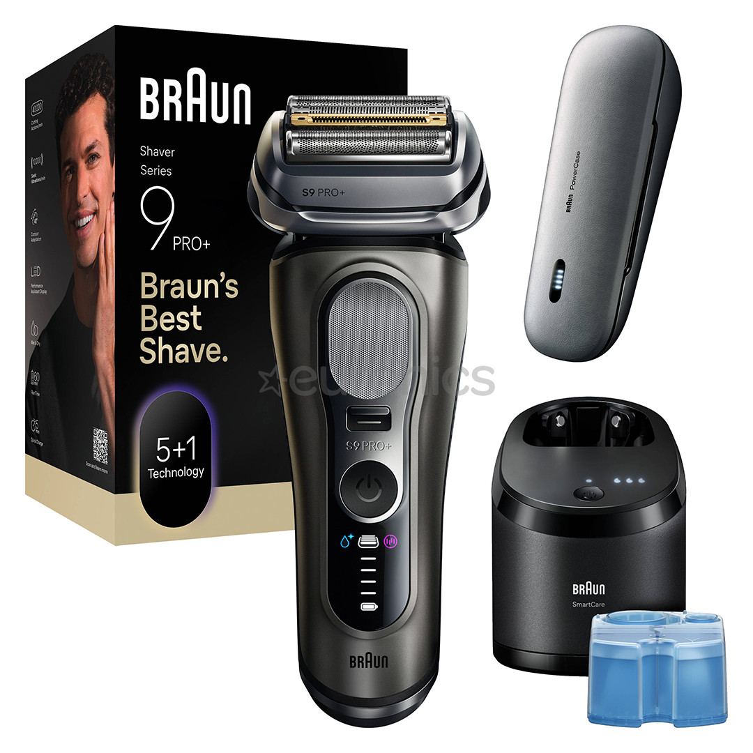 Braun Series 9 Pro+ Wet & Dry, 6-ühes SmartCare keskus ja PowerCase reisikarp, tumehall - Pardel