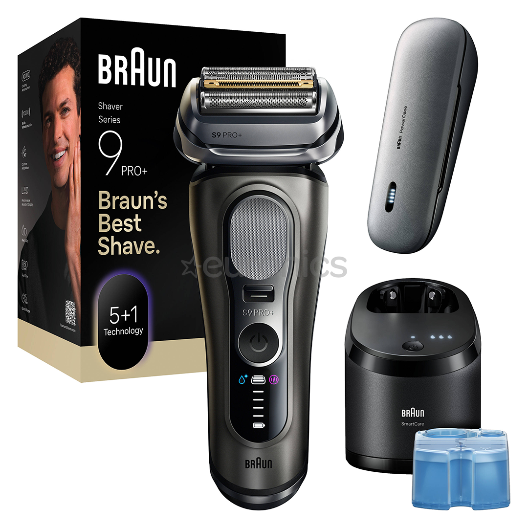 Braun Series 9 Pro+ Wet & Dry, станция SmartCare 6 в 1 и дорожный футляр PowerCase, темно-серый - Бритва