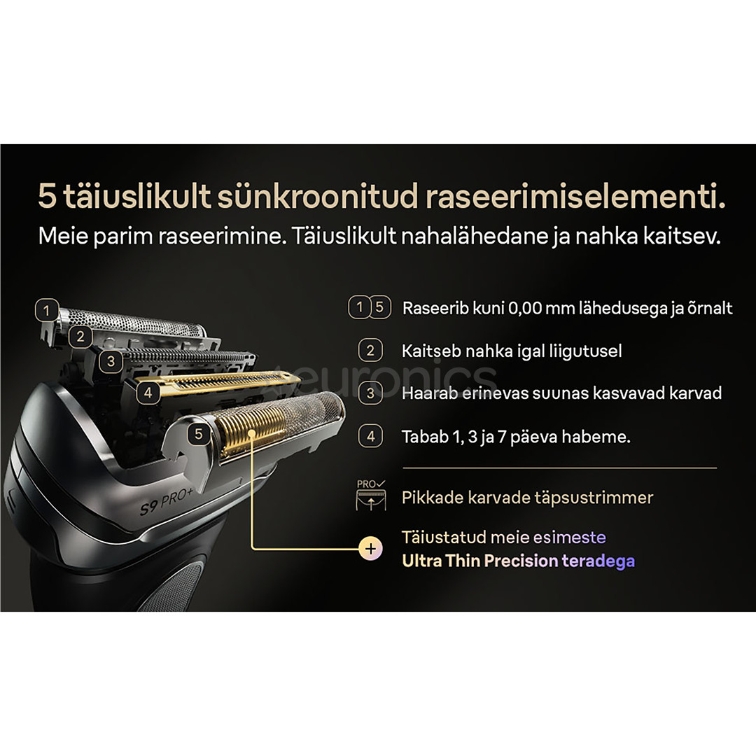 Braun Series 9 Pro+ Wet & Dry, 6-ühes SmartCare keskus ja PowerCase reisikarp, tumehall - Pardel