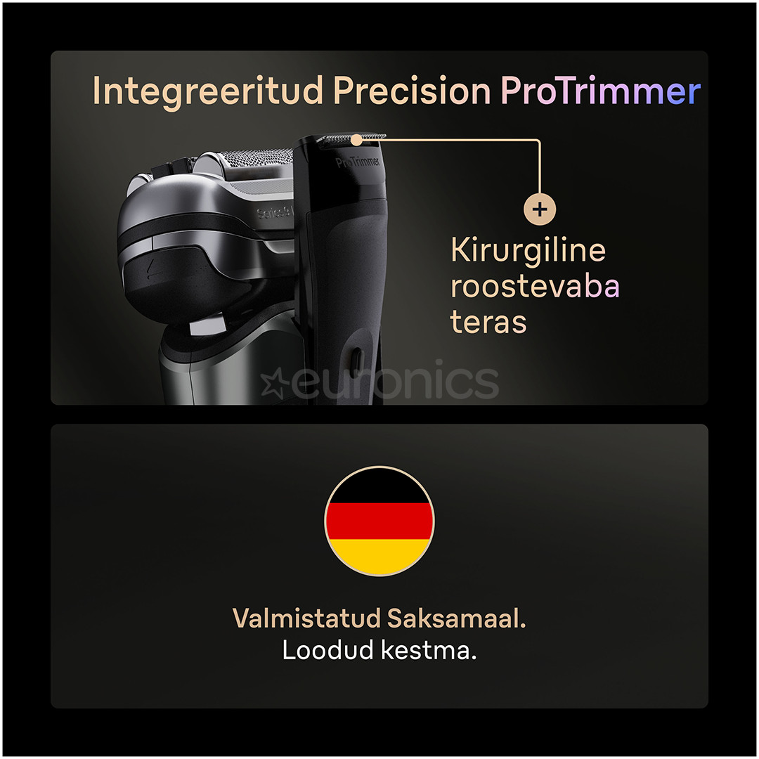 Braun Series 9 Pro+ Wet & Dry, 6-ühes SmartCare keskus ja PowerCase reisikarp, tumehall - Pardel