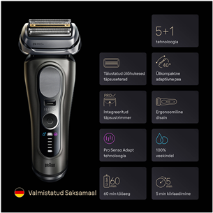 Braun Series 9 Pro+ Wet & Dry, станция SmartCare 6 в 1 и дорожный футляр PowerCase, темно-серый - Бритва
