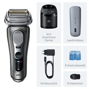 Braun Series 9 Pro+ Wet & Dry, 6-ühes SmartCare keskus ja PowerCase reisikarp, tumehall - Pardel