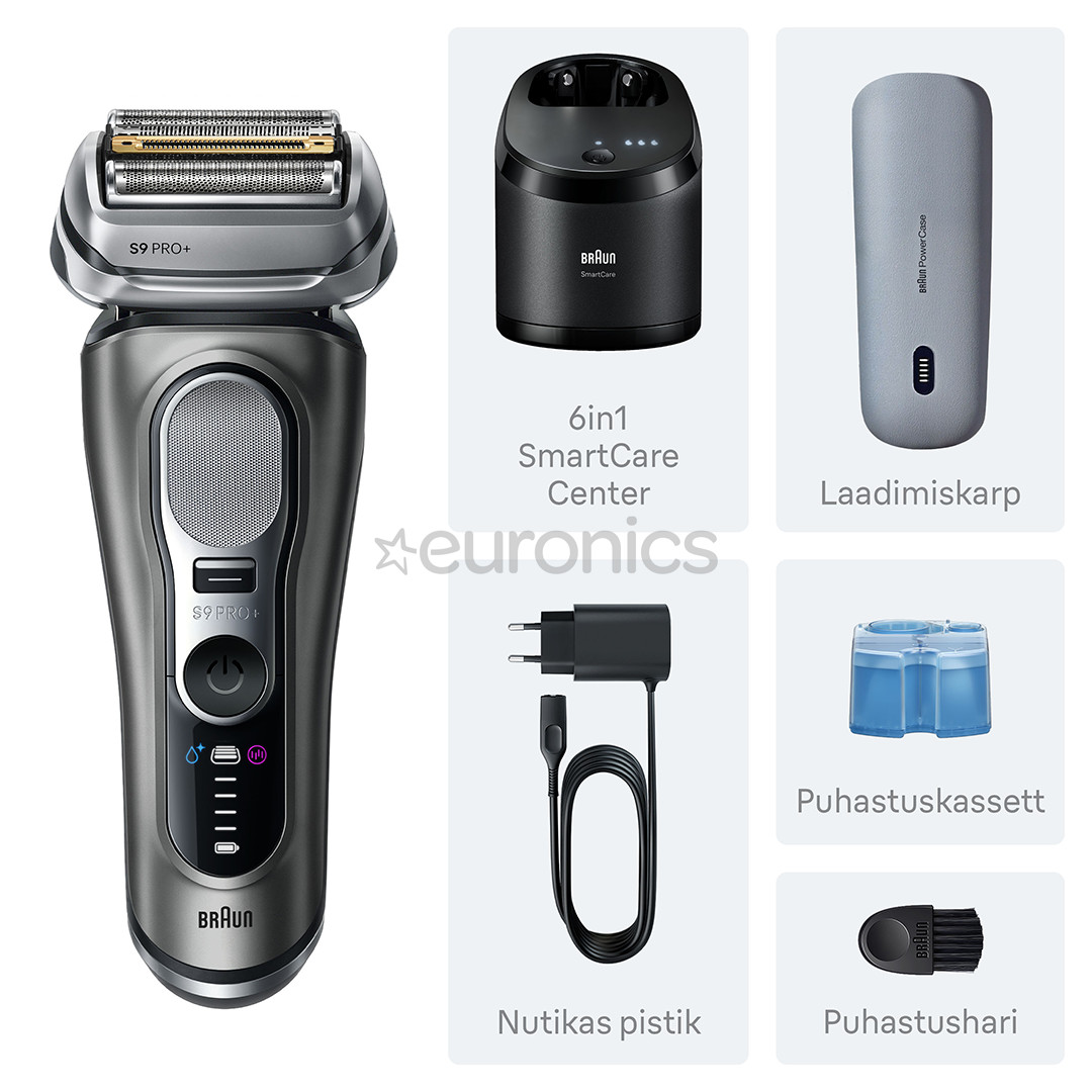 Braun Series 9 Pro+ Wet & Dry, 6-ühes SmartCare keskus ja PowerCase reisikarp, tumehall - Pardel