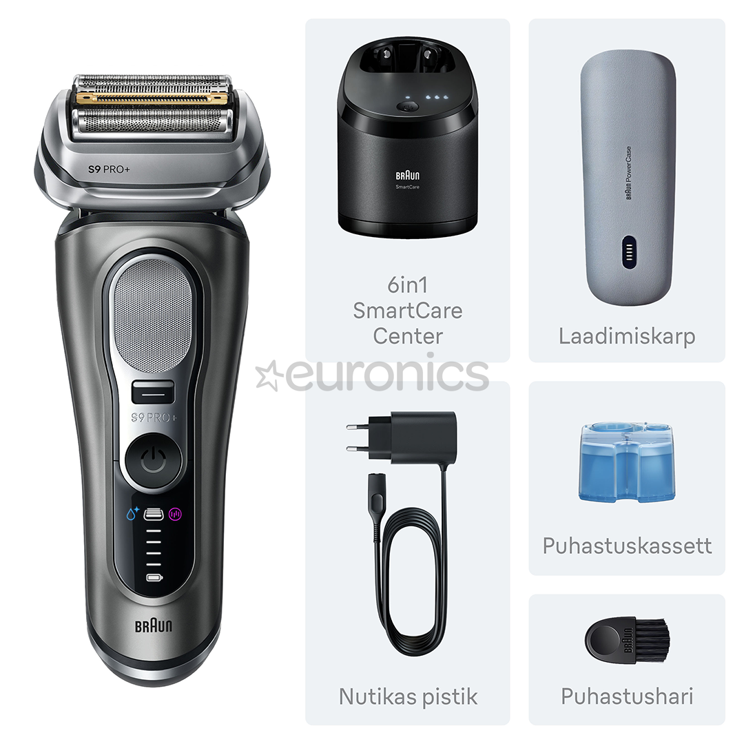 Braun Series 9 Pro+ Wet & Dry, станция SmartCare 6 в 1 и дорожный футляр PowerCase, темно-серый - Бритва