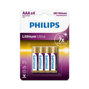 Philips Lithium Ultra, AAA, 4 шт. - Батарейки FR03LB4A/10