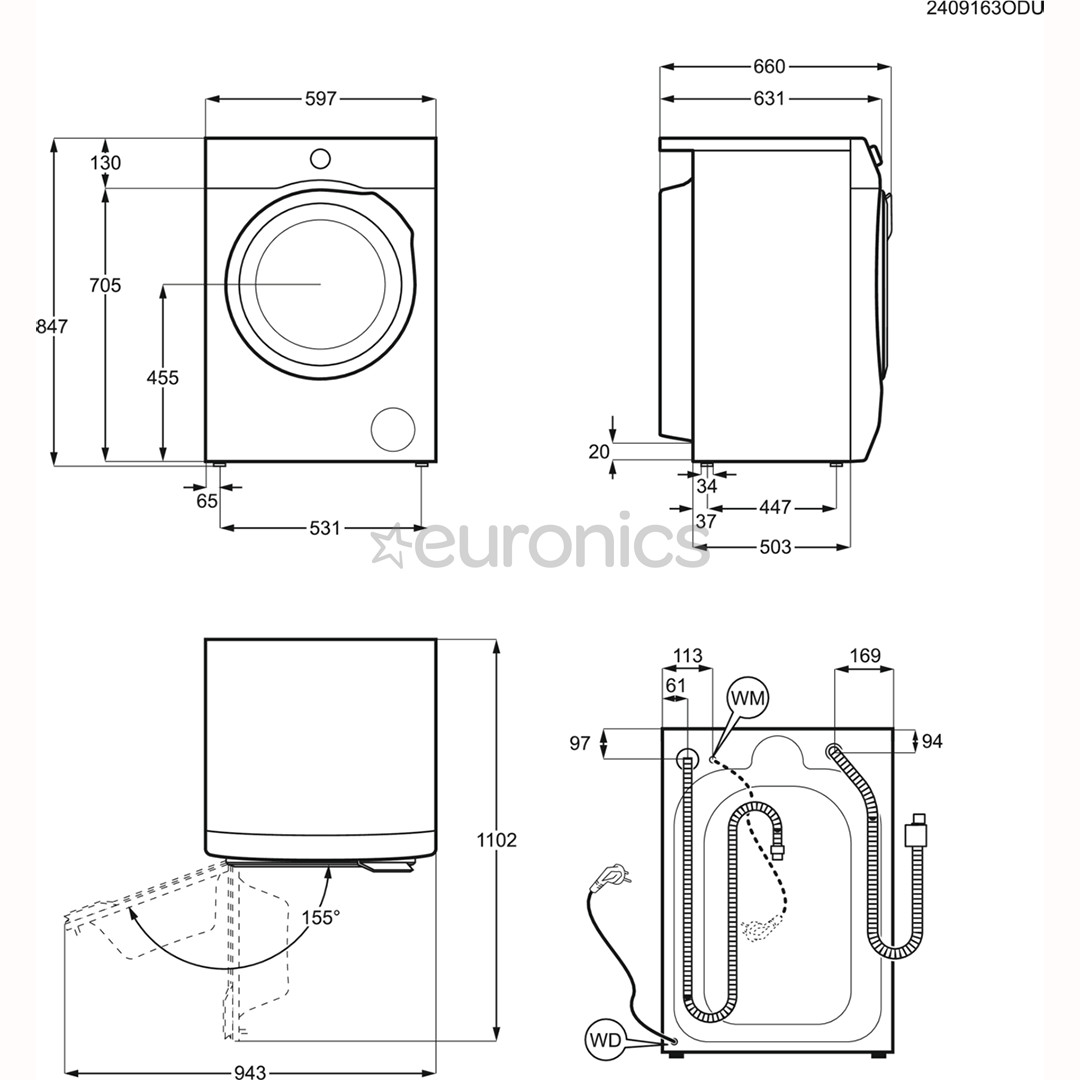 Electrolux 700 Series SteamCare, 9 kg, depth 63.1 cm, 1600 rpm - Front load washing machine