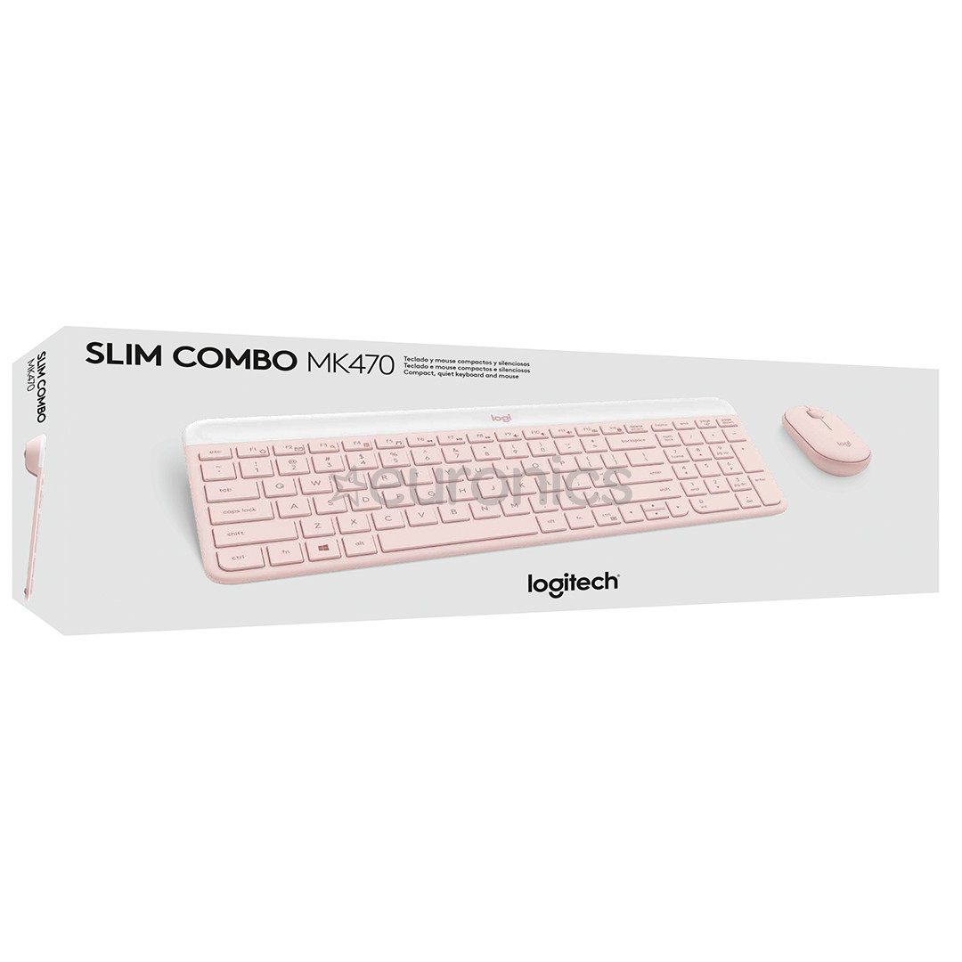 Logitech Slim Combo MK470, US, розовый - Беспроводная клавиатура + мышь